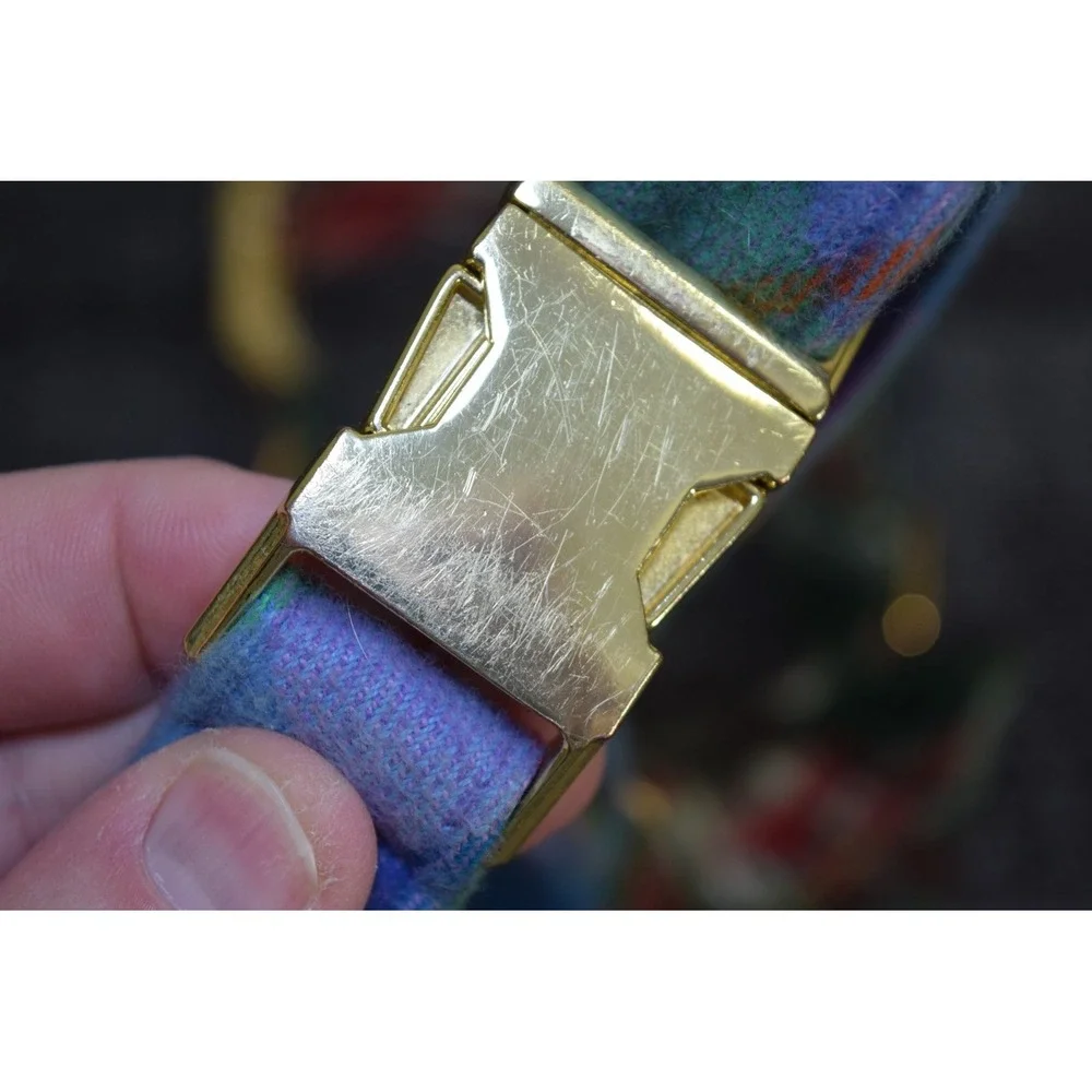 4 The Foggy Dog SF Collars LARGE Plaid Flannel Dots 2 Bow Ties Gold Hardware